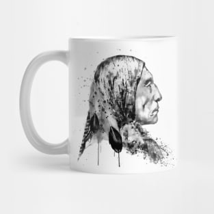 Native American Side Face Black and White Mug